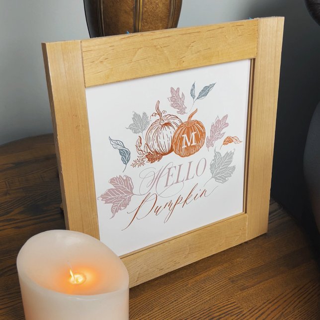 Poster Bonjour Citrouille Festive Automne Feuilles d'auto (Hello Pumpkin Festive Autumn Fall Leaves Monogram Poster)
