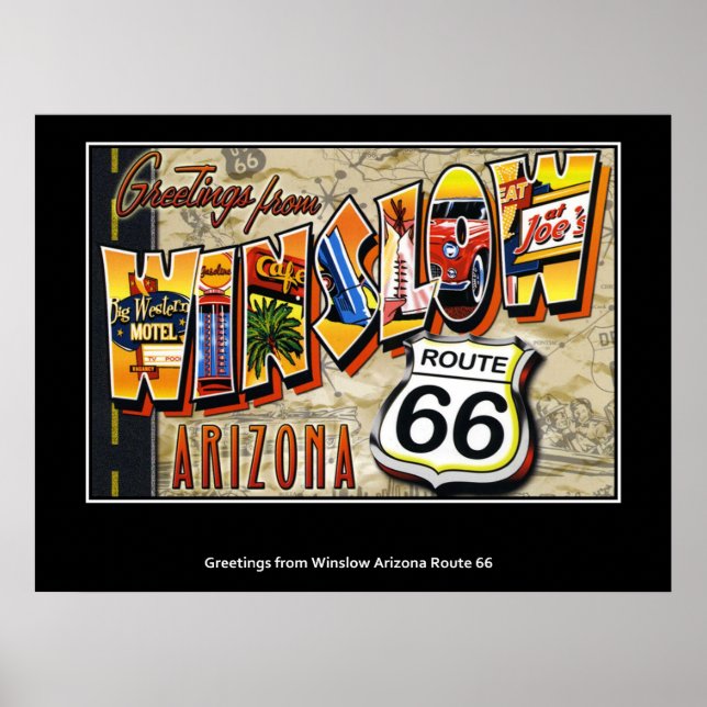 Poster Bonjour de Winslow Arizona Route 66 (Devant)
