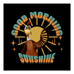 Poster Bonjour Soleil Coq Drôle