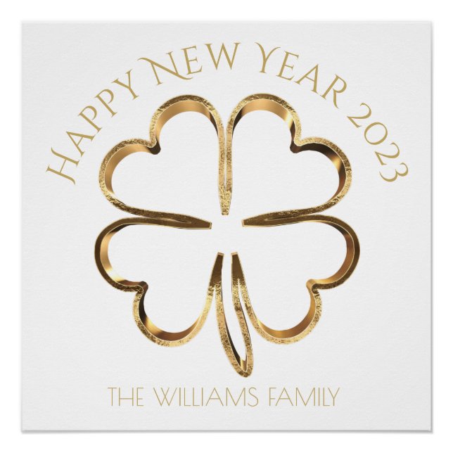 Poster Bonne année 2023 ou votre texte Quatre feuilles Cl (Devant)