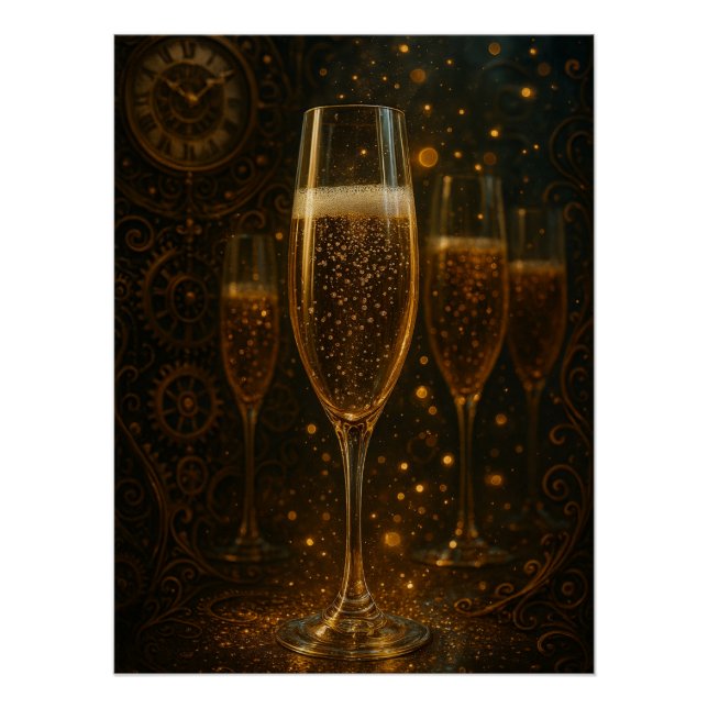 Poster Bonne année glamour Steampunk Champagne  (Devant)