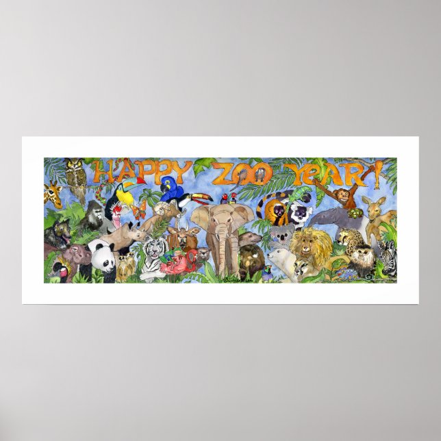 Poster Bonne année Zoo Animaux Enfants Mur Art Imprimer (Devant)