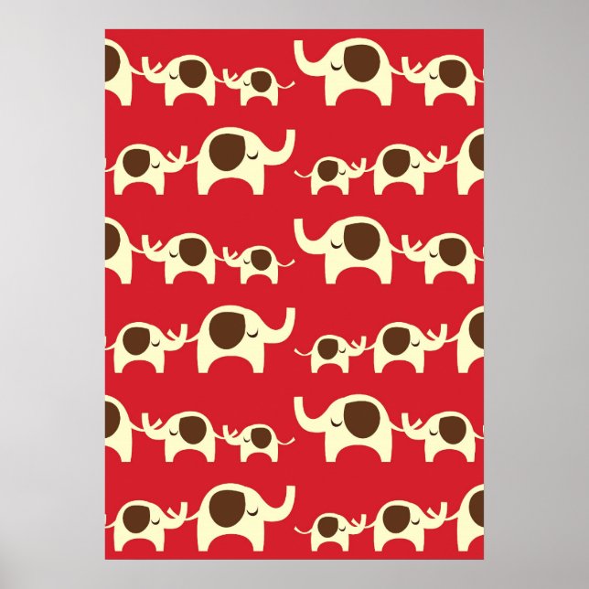 Poster Bonne chance éléphants cerise rouge mignon motif n (Devant)