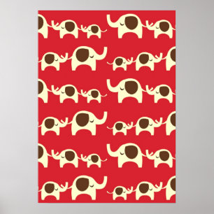 Poster Bonne chance éléphants cerise rouge mignon motif n