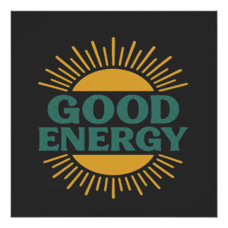 Poster Bonne Énergie - Dessin de Soleil Retro à Vibration