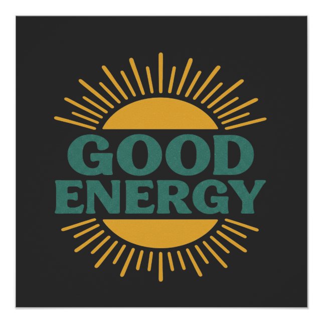 Poster Bonne Énergie - Dessin de Soleil Retro à Vibration (Devant)