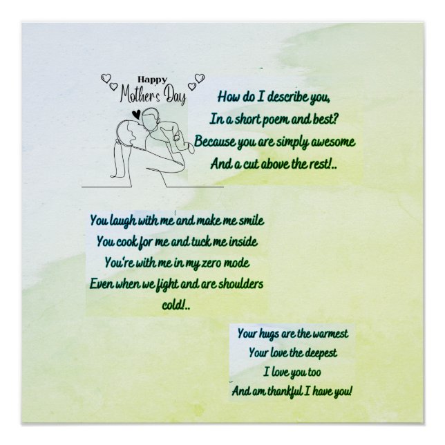 Poster Bonne fête des mères avec un poème original (Devant)