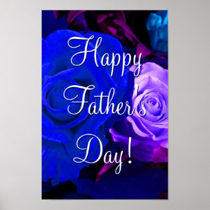 Poster Bonne Fête des pères Bleu pourpre Roses