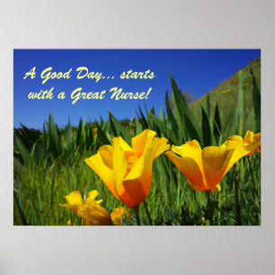 Poster Bonne journée commence avec une grande infirmière