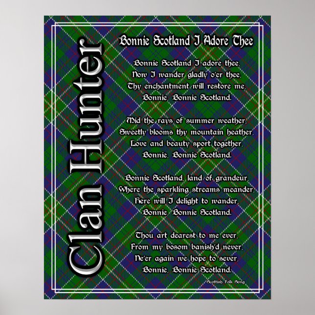 Poster Bonnie Ecosse Je Adore Le Chasseur De Clan Tartan (Devant)