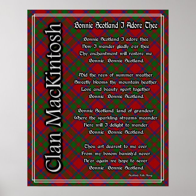 Poster Bonnie Scotland J'Adore Le Tartan MacKintosh (Devant)