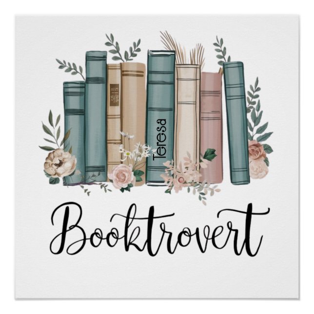 Poster Booktrovert personalized watercolor books on shelf (Devant)