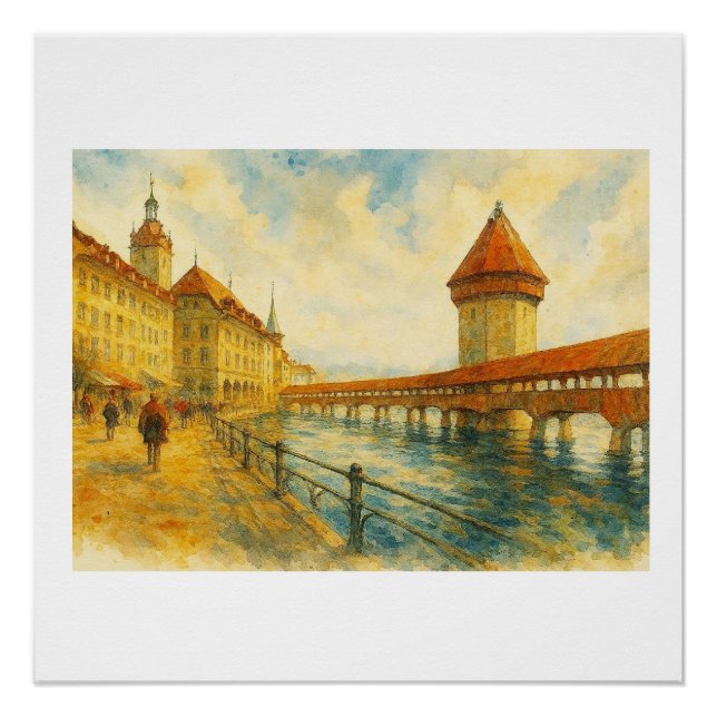 Poster Bord de rivière à Lucerne,  (Devant)