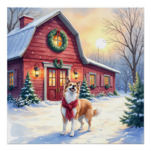 Poster Border Collie à la ferme de campagne Noël aquarell