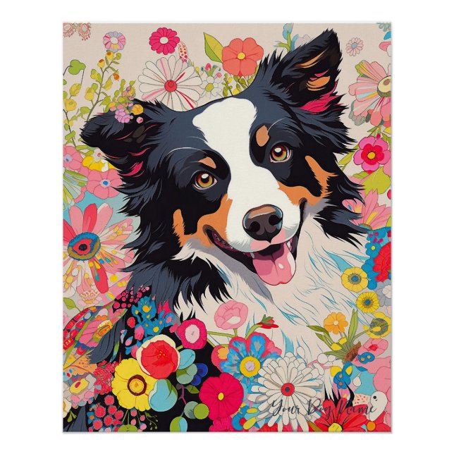 Poster Bordure Collie Chien et Fleurs 002 - Bijou sur mes (Devant)