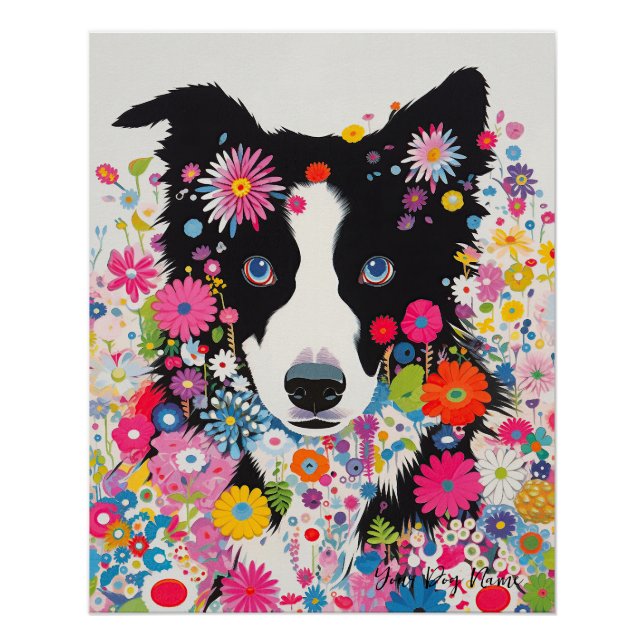 Poster Bordure Collie Chien et Fleurs 005 - Bijou sur mes (Devant)