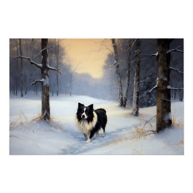 Poster Bordure Collie Laisser neiger Noël (Devant)