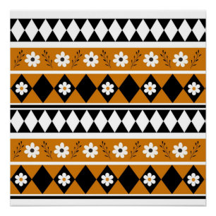 Poster Bordure Fleur Diamant Boho Motif Floral