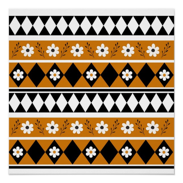 Poster Bordure Fleur Diamant Boho Motif Floral (Devant)