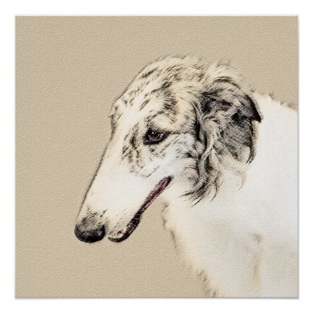 Poster Borzoi (Argent Brindle) Peinture Chien Art origina (Devant)
