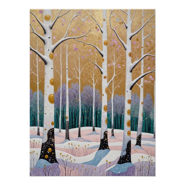 Poster Bosquet de trembles dorés : un rêve d'hiver (Devant)
