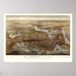 Poster Boston, carte panoramique de mA - 1873