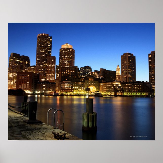 Poster Boston Harbor and skyline.  Boston is one of the 7 (Devant)