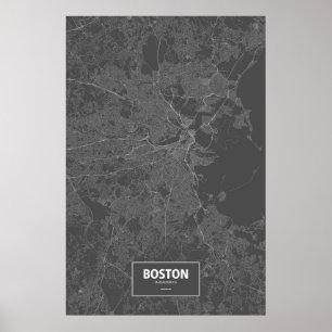 Poster Boston, Massachusetts (blanc sur noir)