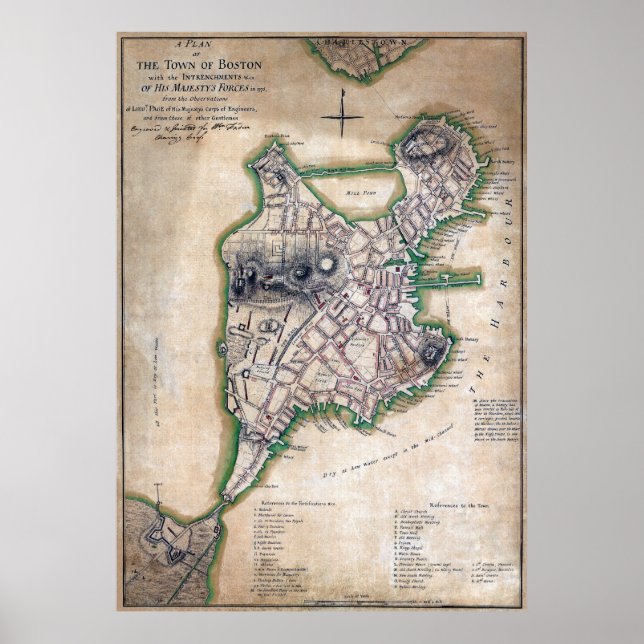 Poster Boston Massachusetts Map 1775 par Thomas Hyde Page (Devant)