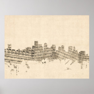 Poster Boston Massachusetts Skyline Sheet Music Cityscape