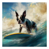 Boston Terrier Beach Surfing Peinture