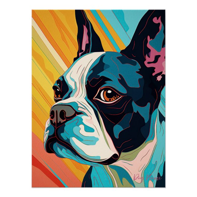 Poster Boston Terrier Dog 004 - Bruno Pokopen (Devant)