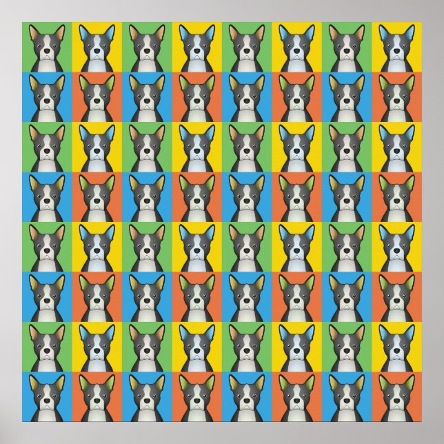 Poster Boston Terrier Dog Dessin-Art pop (Devant)