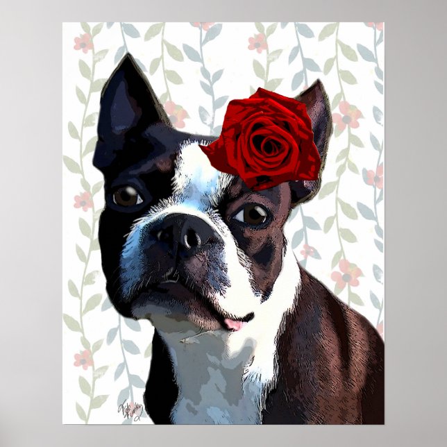 Poster Boston Terrier with Rose on Head (Devant)