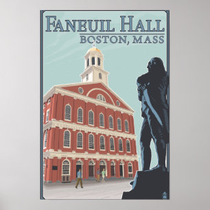 Poster Boston, vue de MassachusettsFaneuil Hall