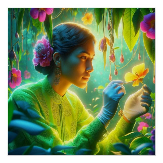 Poster Botaniste Féminine Faisant Son Travail dans un Jar (Devant)