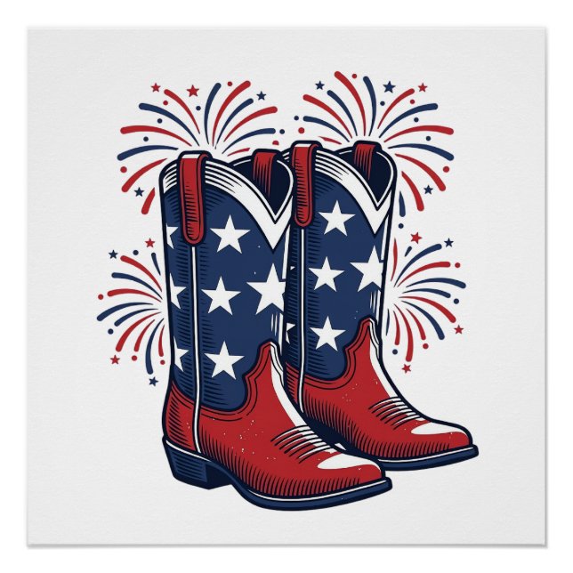 Poster Bottes de cowboy patriotiques conception de chemis (Devant)