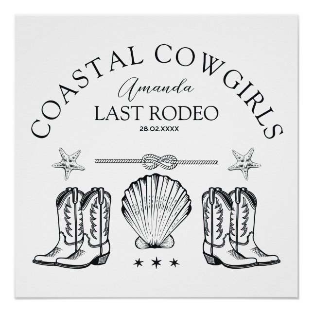Poster Bottes de cowgirl côtière Fête de bachelor Western (Devant)