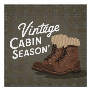 Poster Bottes de saison de cabane vintage plaid art rétro
