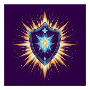Poster Bouclier de Fantasy Épique avec Explosion d'Énergi