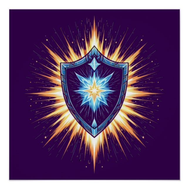 Poster Bouclier de Fantasy Épique avec Explosion d'Énergi (Devant)