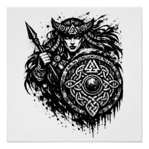 Poster Bouclier de la vierge guerrière – Encre de guerrie