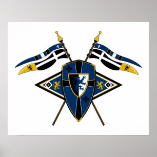 Poster Bouclier médiéval et drapeaux