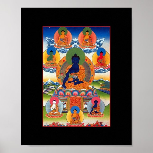Poster Bouddha de la Médecine Art Bouddhiste Tibétain (Devant)