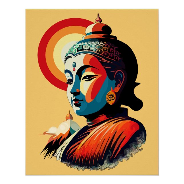 Poster Bouddha Lord Retro Pop Art Portrait (Devant)