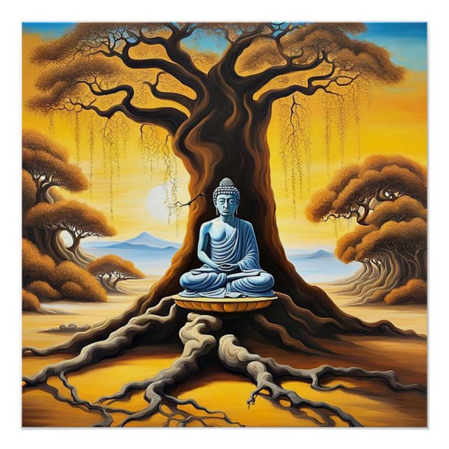 Poster Bouddha médiatisé sous l'arbre (Devant)