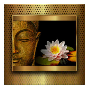 Poster Bouddha Or Avec Fleur Lotus