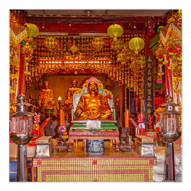 Poster Bouddha souriant dans le temple chinois, Bangkok (Devant)