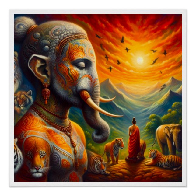 Poster bouddha spirituel et éléphant (Devant)