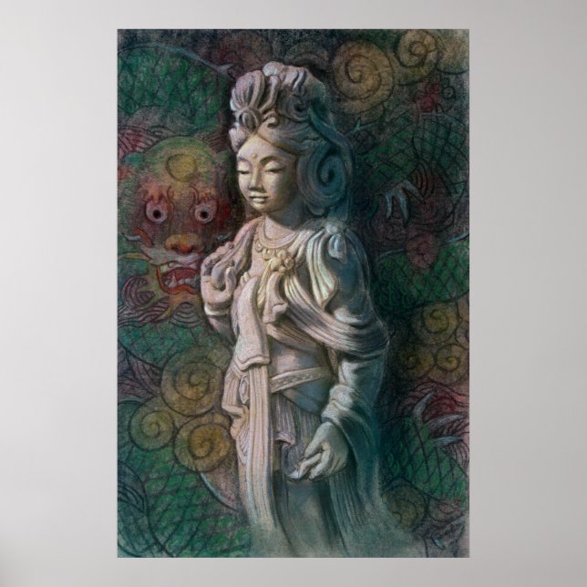 Poster bouddhiste Kuan Yin & Zen Dragon Bouddha Ar (Devant)